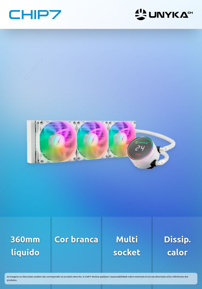 Water Cooler CPU Unyka AquaStorm 360mm Branco