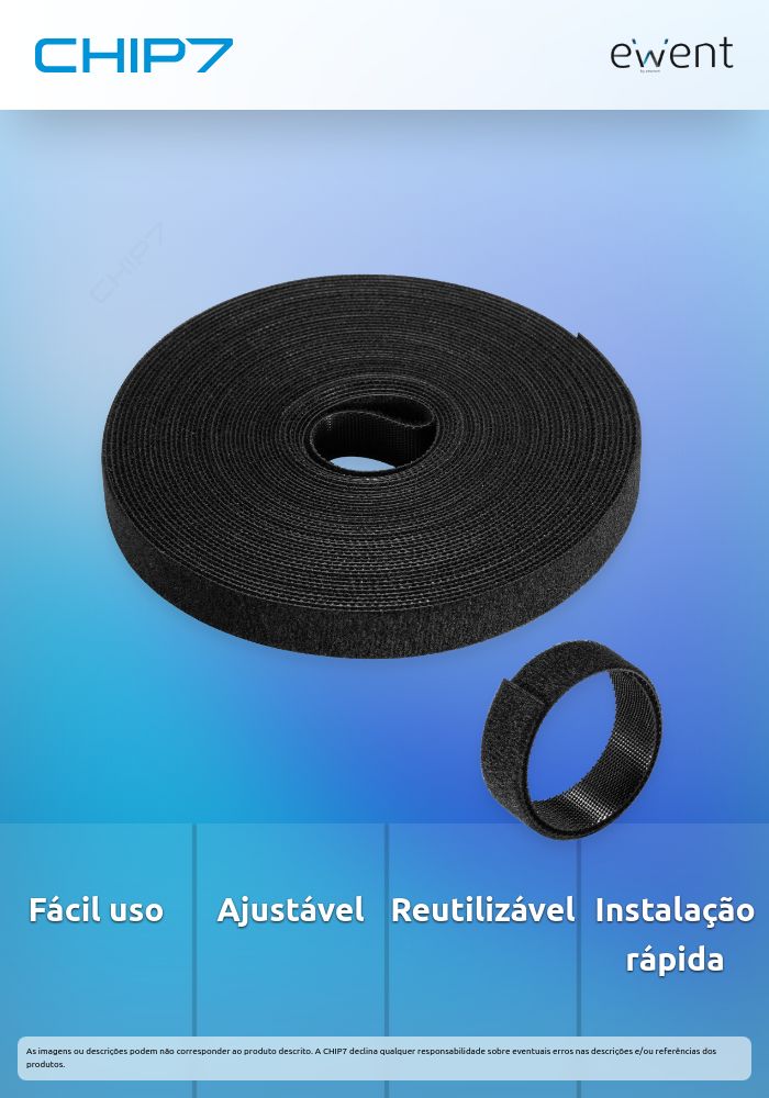 Tira Velcro Ewent para Organizar Cabos 15mmx10m