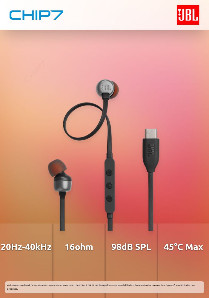 Earphones JBL TUNE T310 HIRES AUDIO & PURE BASS USB-C Preto