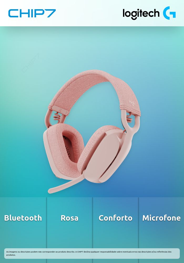 Headset Wireless Logitech Zone Vibe 100 Bluetooth Rosa