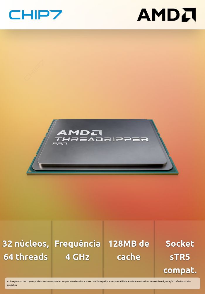 Processador CPU AMD Ryzen ThreadRipper PRO 7975WX 4 GHz 32 Núcleos 64 Threads 128MB Cache - Socket sTR5 - PIB/WOF