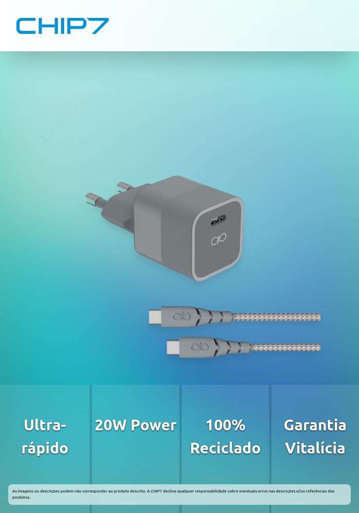 Carregador FORCE POWER 20W PD + CABO USB-C/USB-C