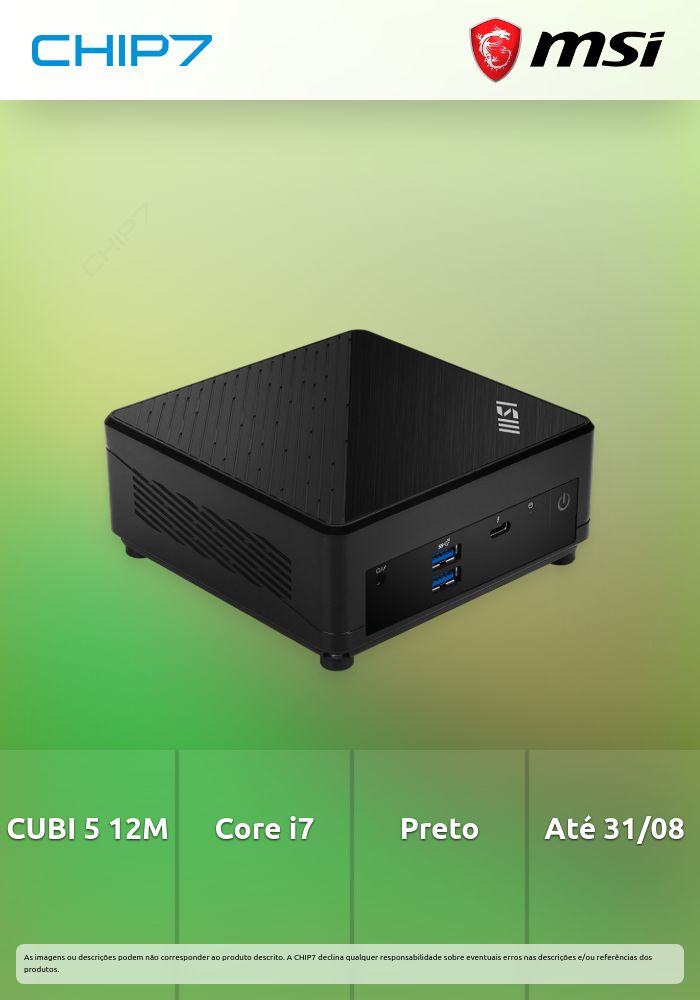 CUBI 5 12M-210BES - Intel Core i7-1255U, Intel AX211.NGWG.NV, Realtek ALC256, Non-OS - Preto