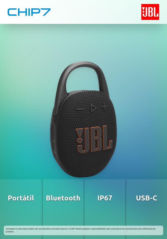 Coluna Portátil JBL Clip 5  BT IP67 ,USB-C Preta