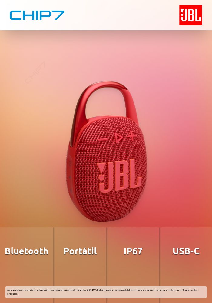 Coluna Portátil JBL Clip 5 BT IP67 ,USB-C Vermelho