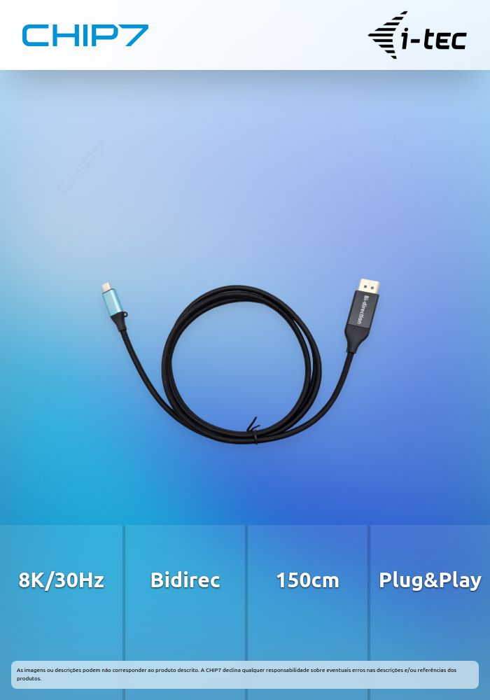 Cabo Adaptador i-tec USB-C Displayport Bi-Directional 8K/30Hz 150cm