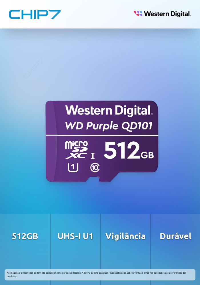 WD Purple SC QD101 WDD512G1P0C - Cartão de memória flash - 512 GB - UHS-I U1 / Class10 - microSDXC UHS-I - púrpura