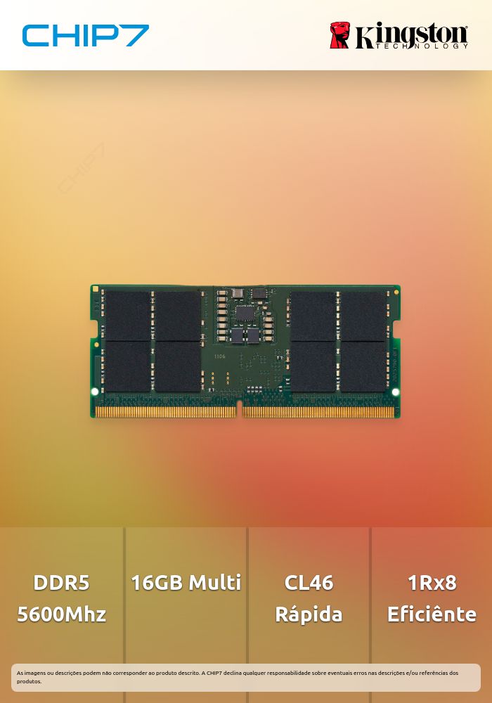 SODimm DDR5 16GB Kingston CL46 5600Mhz 1Rx8