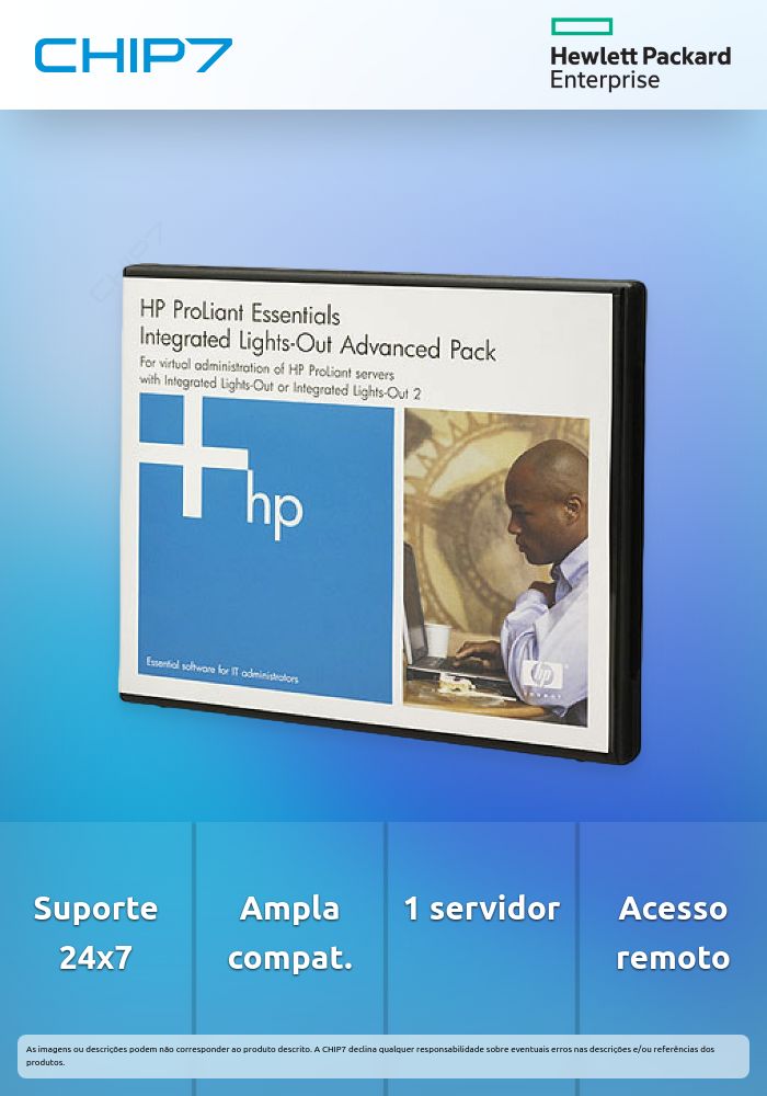 HPE Integrated Lights-Out Advanced - Licença + Suporte de 3 Anos 24 x 7 - 1 servidor - para ProLiant DL160 Gen10, DL20 Gen10, DL580 Gen9, DX360 Gen10, ML30 Gen10, XL290n Gen10